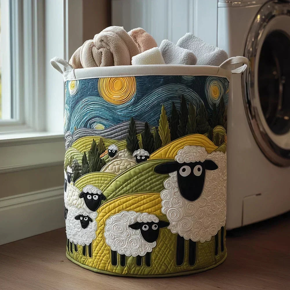 Quilted Sheep Print Rope Handle Storage Basket 3