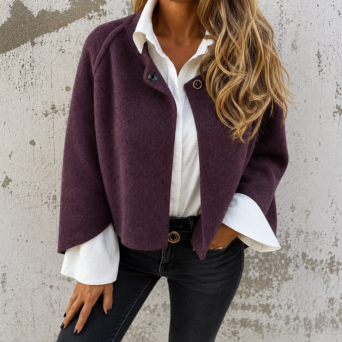 Batwing Sleeve Button Front Cropped Knit Jacket 5