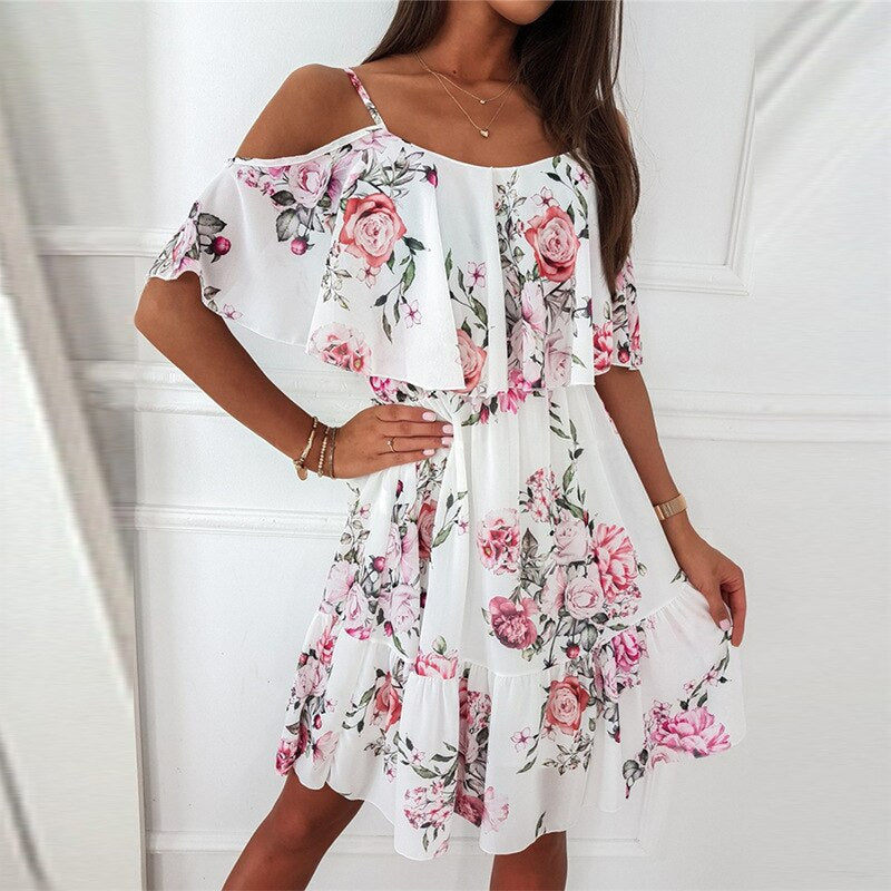 Floral Print Deep V-Neck Wrap Ruffle Sleeve Pleated Belted Midi Dress - View 2