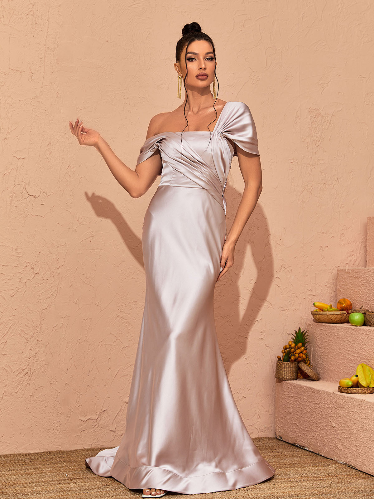 Liberty Satin Ruched Maxi Dress - View 3