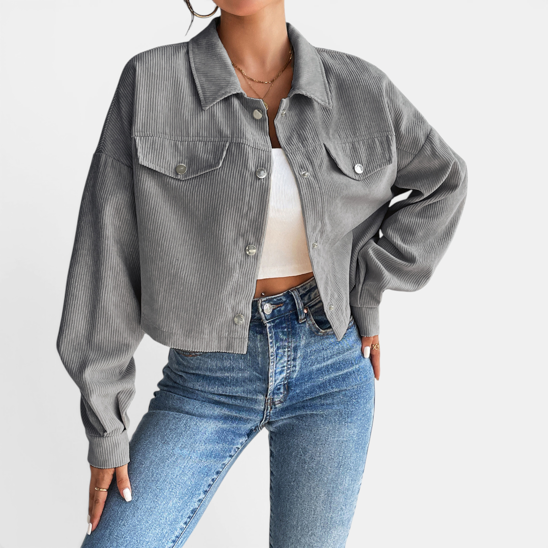 Button Front Chest Pocket Corduroy Cropped Shirt Jacket 4