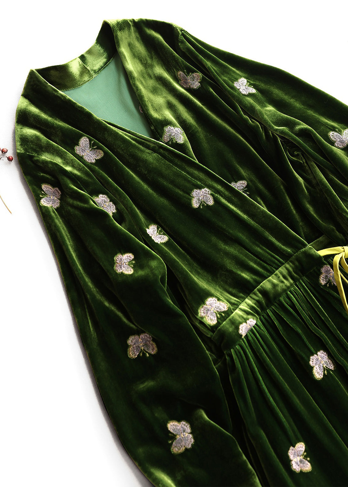 Velvet Butterfly Embroidered Wrap V-Neck Long Sleeve Maxi Dress - View 3