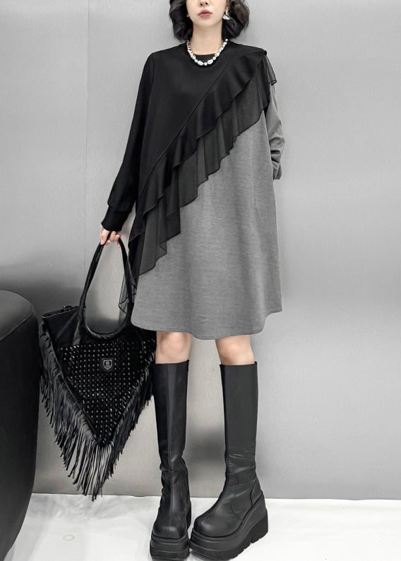 Asymmetrical Tulle Ruffle Patchwork Long Sleeve Mini Dress - View 2