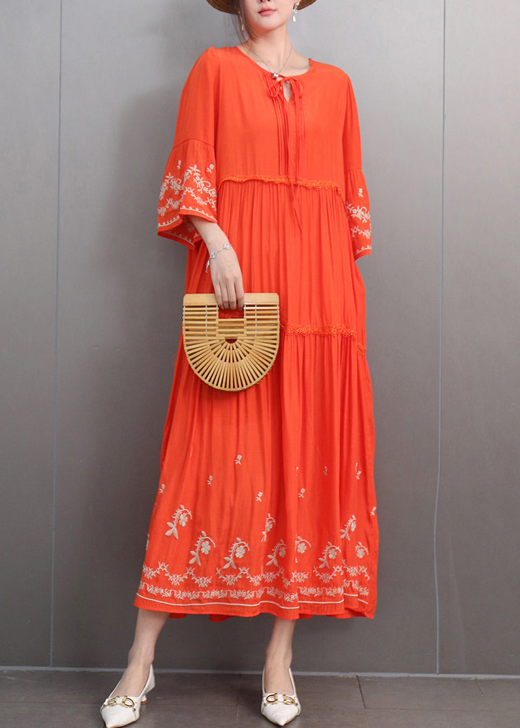 Embroidered Keyhole Neck Bell Sleeve Tiered Ruffle Maxi Dress - View 2