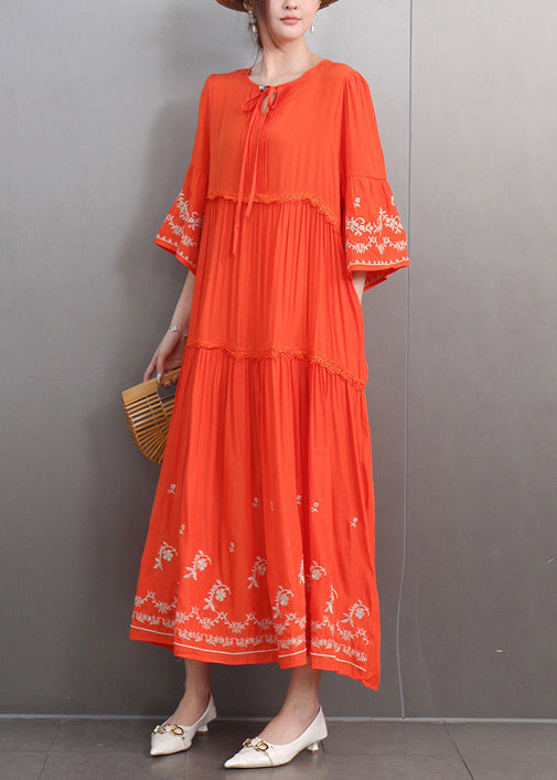 Embroidered Keyhole Neck Bell Sleeve Tiered Ruffle Maxi Dress - View 3