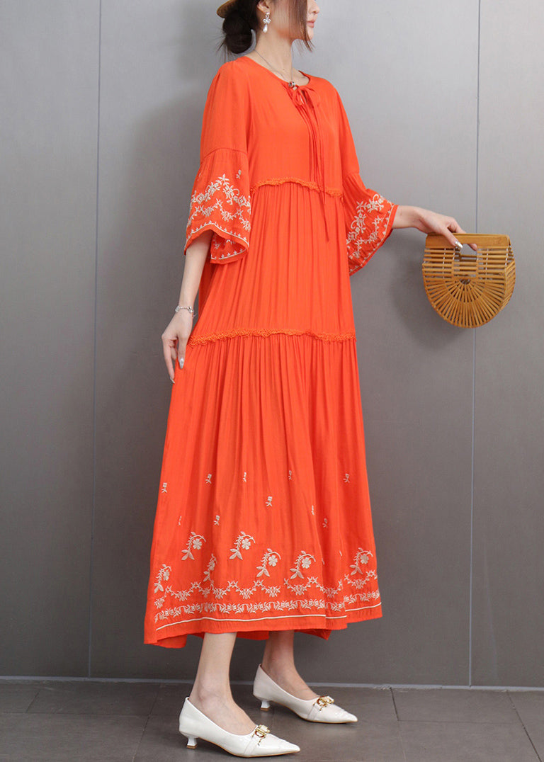 Embroidered Keyhole Neck Bell Sleeve Tiered Ruffle Maxi Dress - View 4