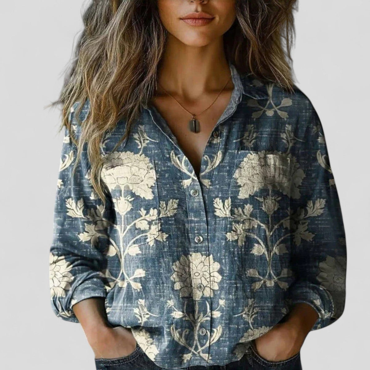 Floral Stripe Long Sleeve Button Front Collared Blouse 3