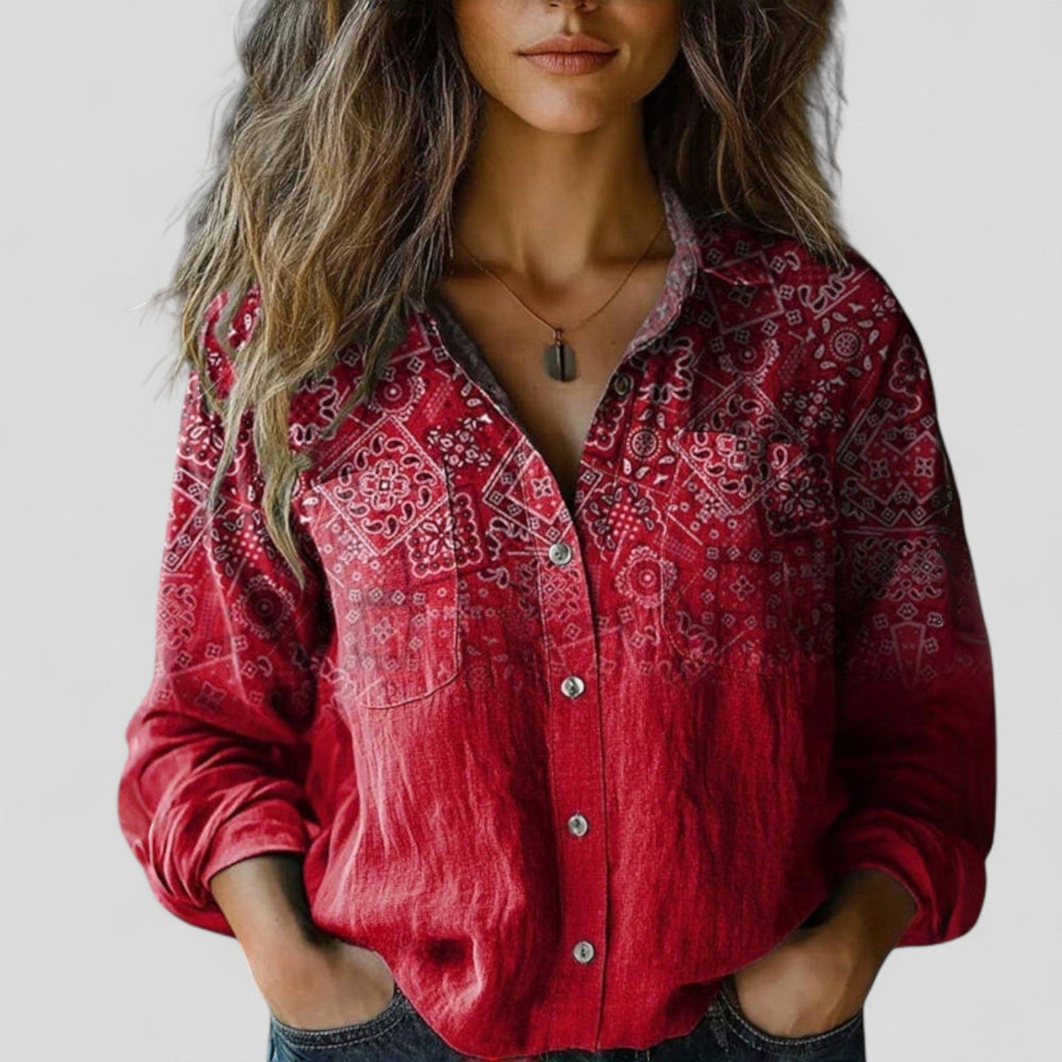 Floral Stripe Long Sleeve Button Front Collared Blouse 2