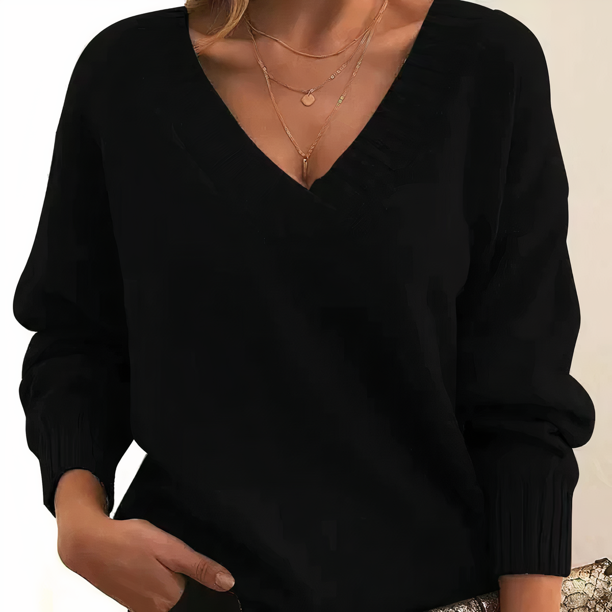 Deep V-Neck Ribbed Trim Drop Shoulder Sweater 6