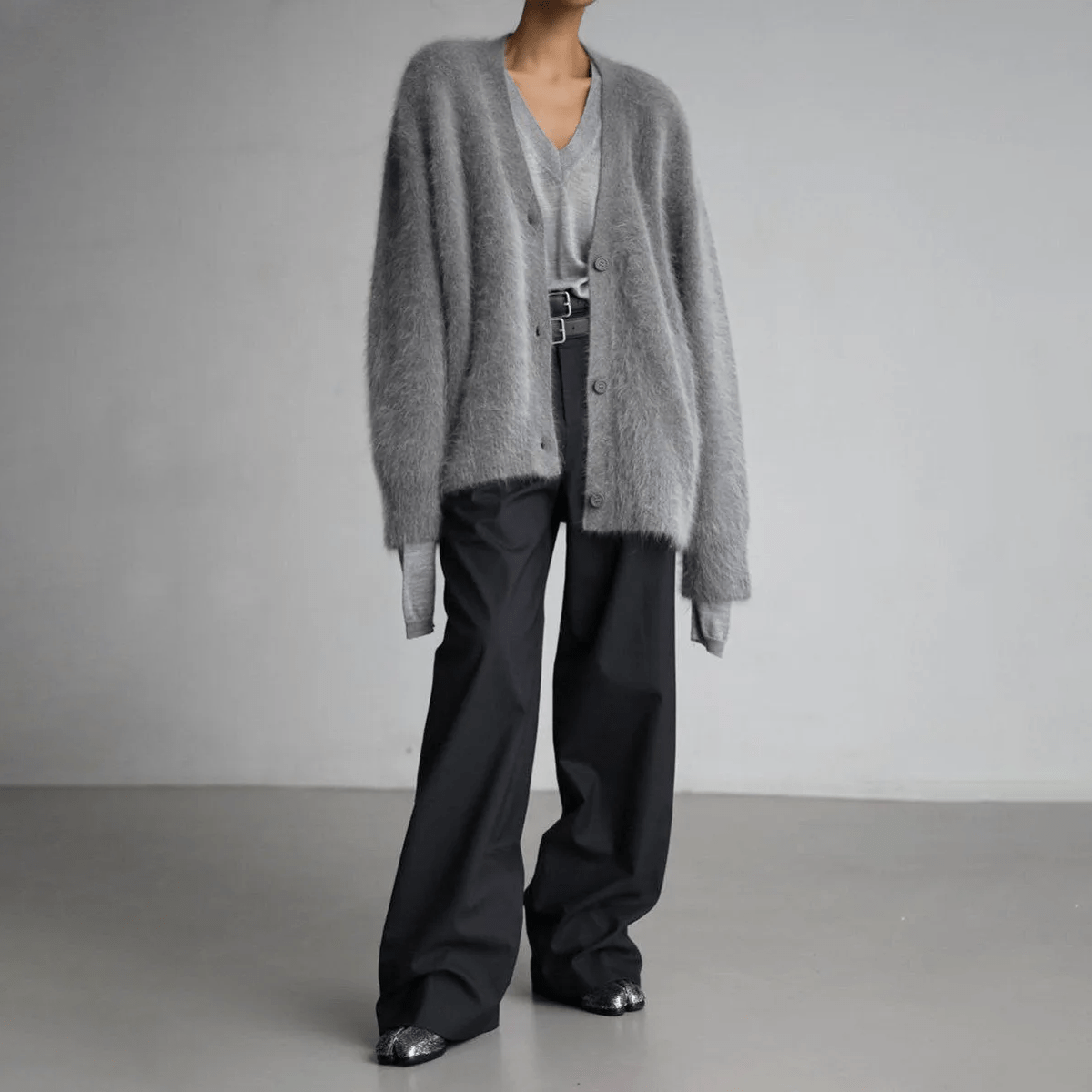 Fuzzy Knit V-Neck Button Front Cardigan 5