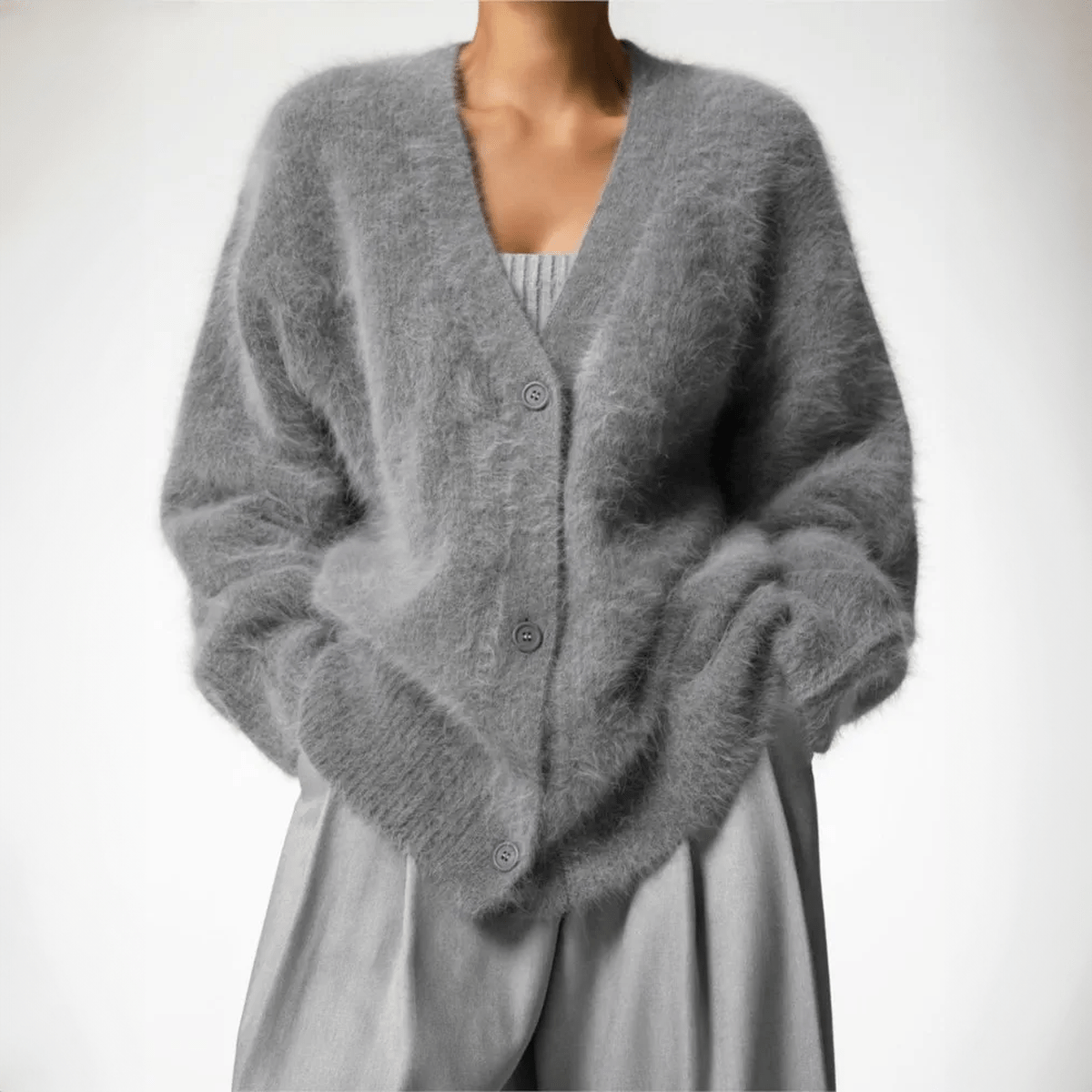 Fuzzy Knit V-Neck Button Front Cardigan 6