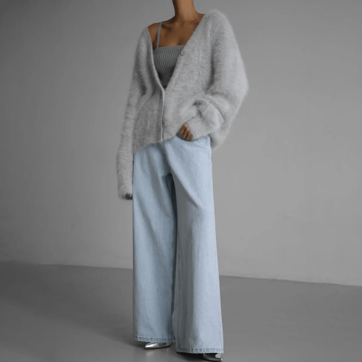 Fuzzy Knit V-Neck Button Front Cardigan 7