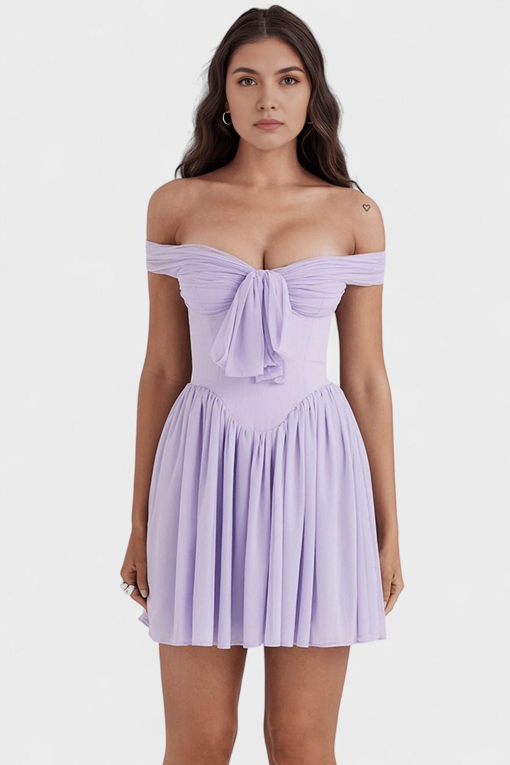 Off Shoulder Bow Front Corset Flare Mini Dress 2