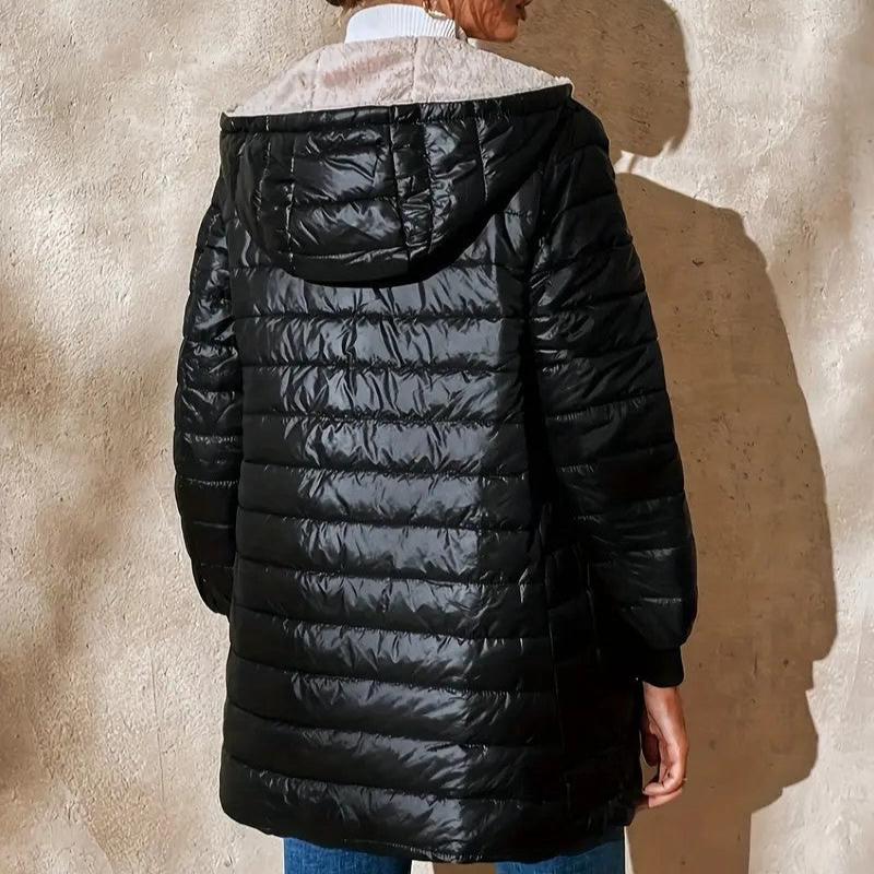 Hooded Fleece Lined Zip Front Quilted Puffer Jacket 4