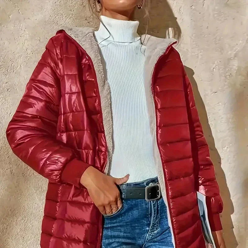 Hooded Fleece Lined Zip Front Quilted Puffer Jacket 9