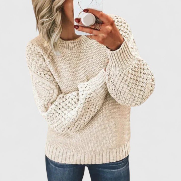 Waffle Knit Crew Neck Drop Shoulder Sweater 4