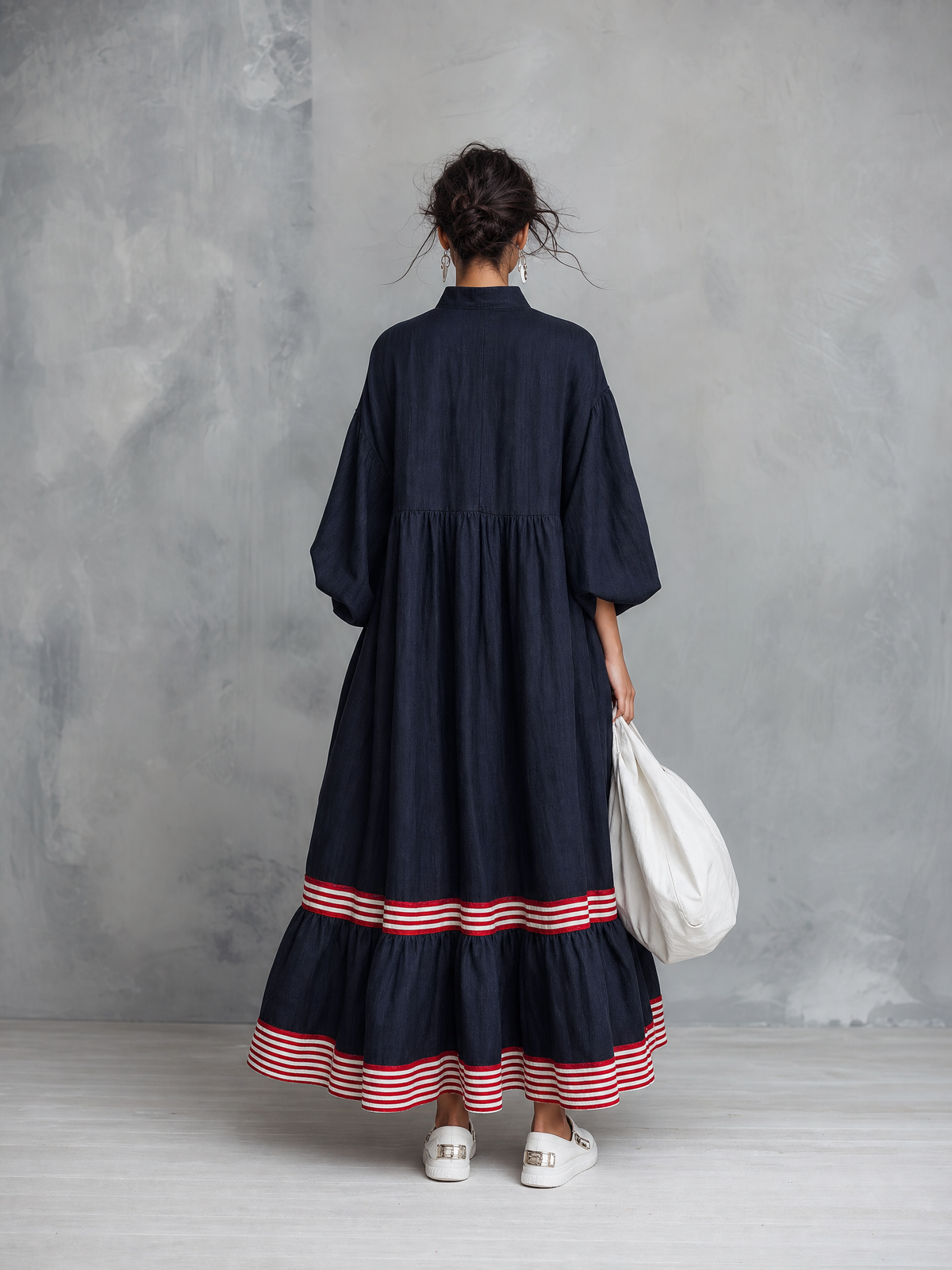 Round Neck Short Sleeve Striped Ruffle Tiered Maxi Dress 6