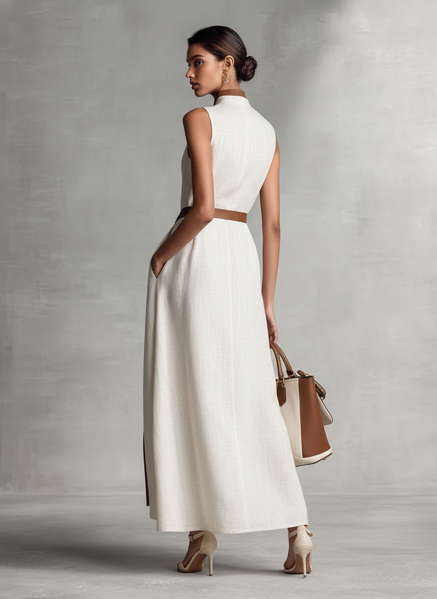 V-Neck Contrast Trim High Split Sleeveless Maxi Dress 6