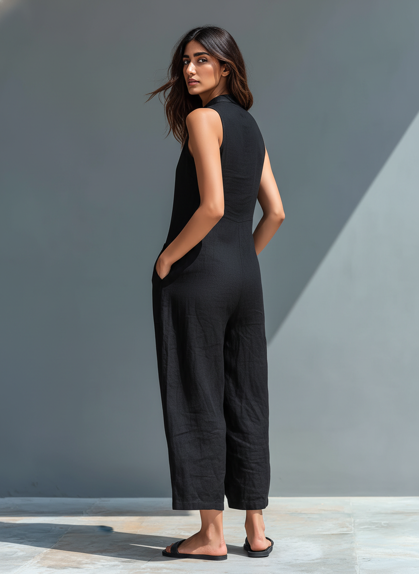 Sleeveless Button Front Wide Leg Jumpsuit with Pockets 3