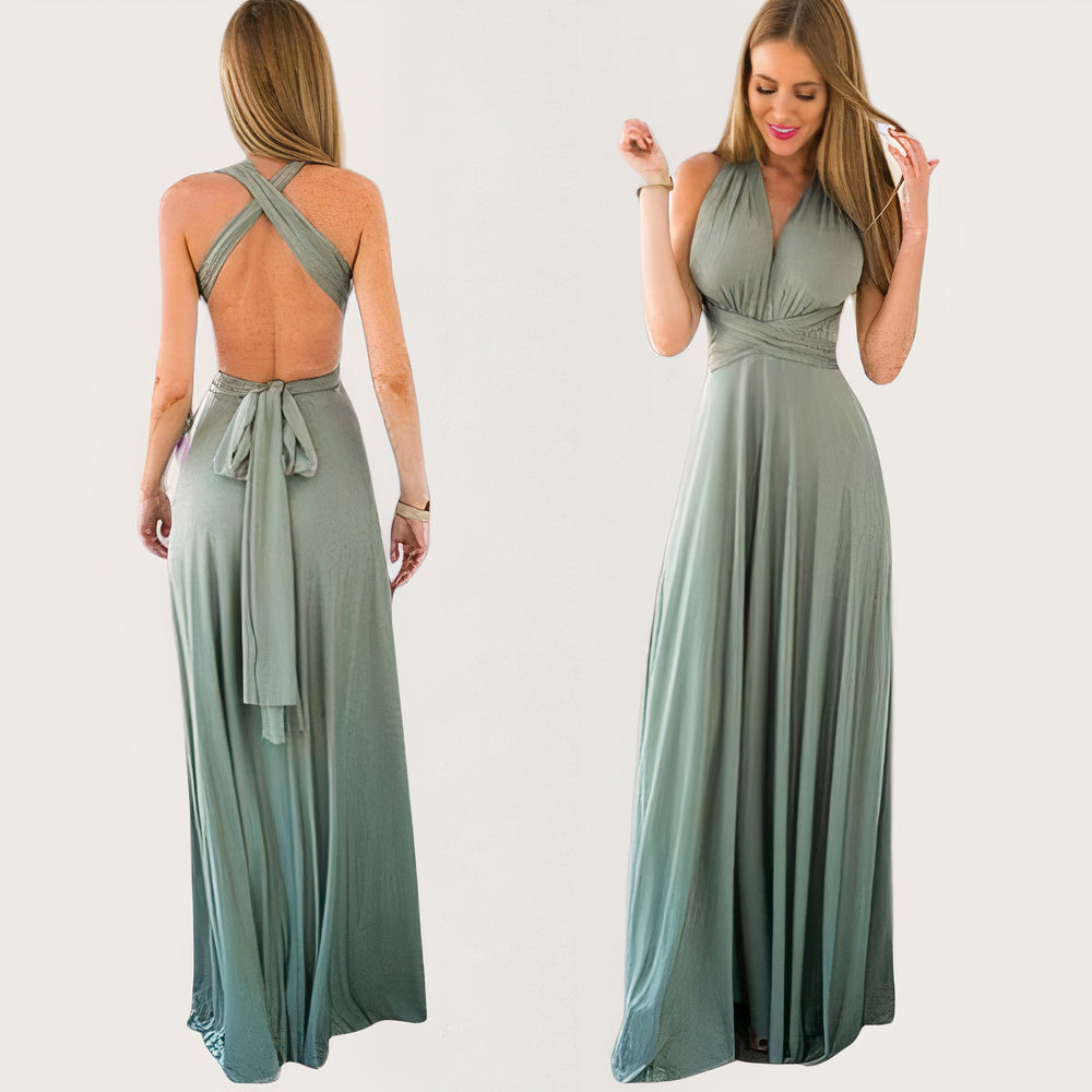 Convertible Wrap Halter Neck Backless Tie Back High Split Maxi Gown - View 8