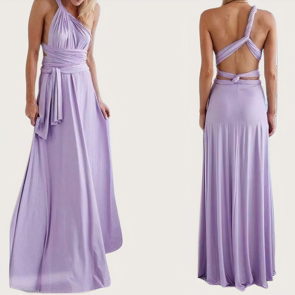 Convertible Wrap Halter Neck Backless Tie Back High Split Maxi Gown - View 2