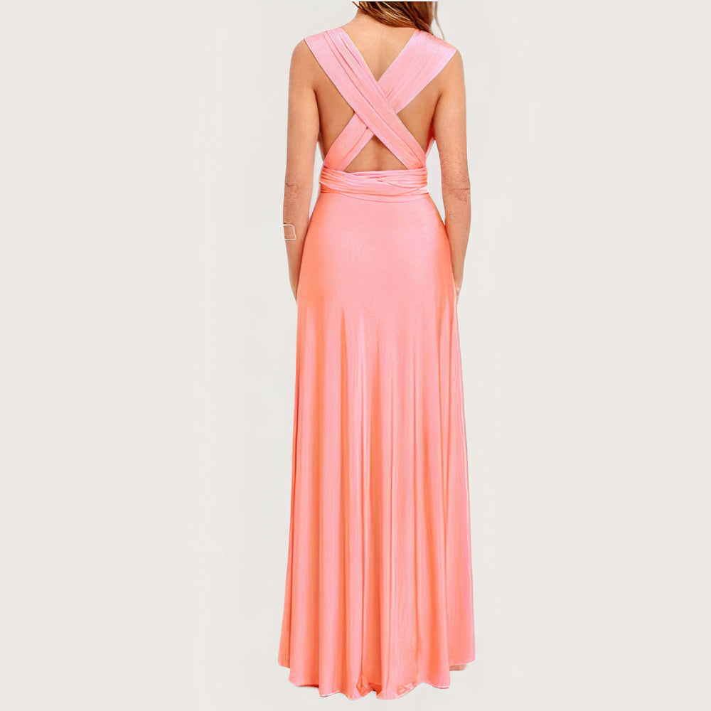 Convertible Wrap Halter Neck Backless Tie Back High Split Maxi Gown - View 11