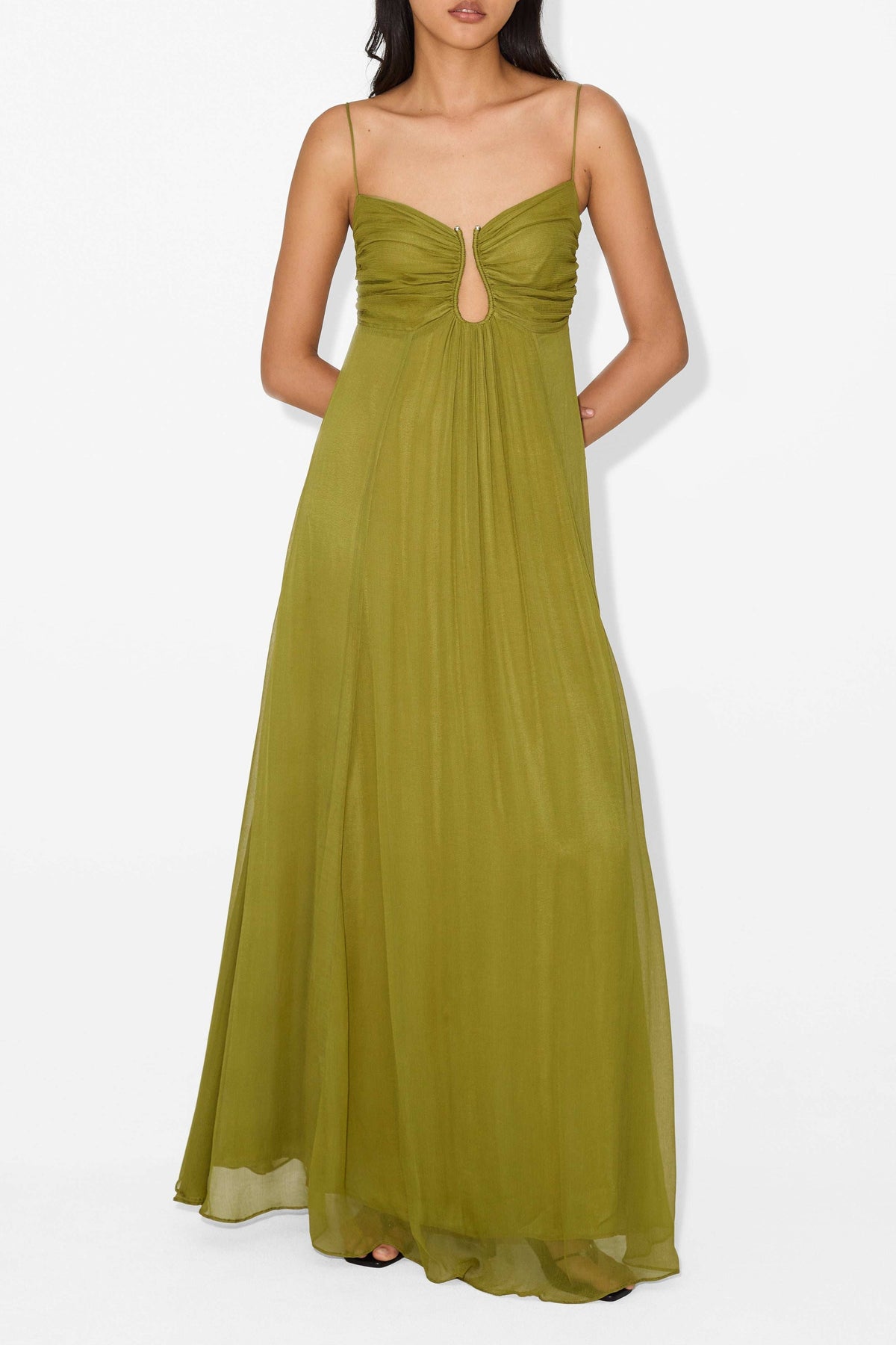 Spaghetti Strap Keyhole Cut Out Chiffon Maxi Dress