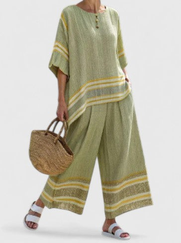Striped Short Sleeve Top and Wide Leg Pants Two Piece Set 7