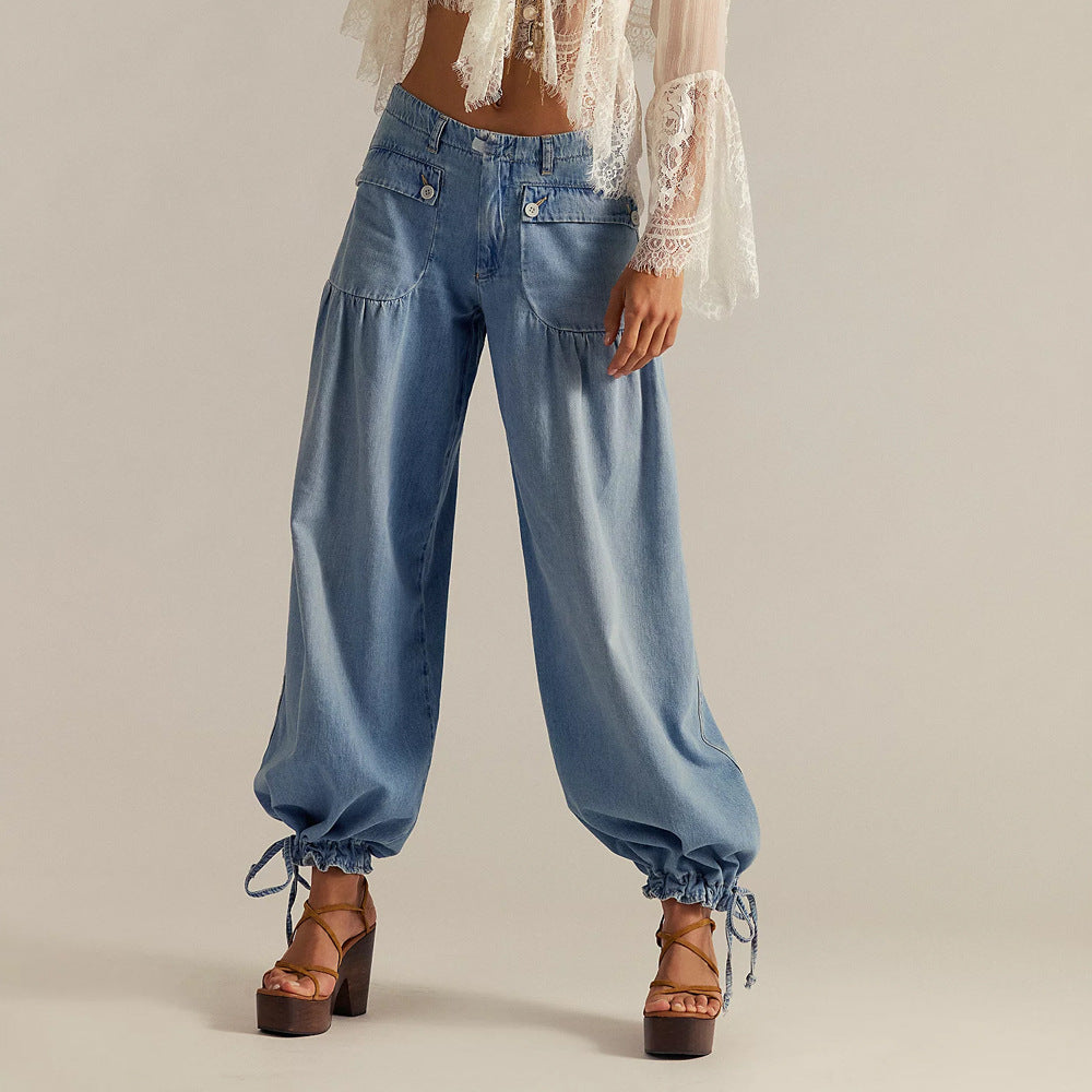 High Waist Drawstring Cuff Balloon Leg Jeans 3