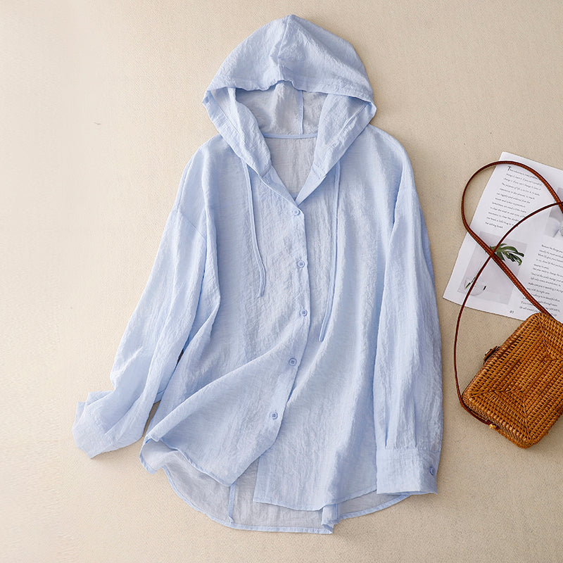 Hooded Button Front Long Sleeve Linen Shirt 6