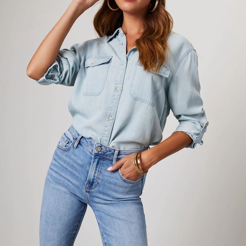 Denim Look Collared Button Front Long Sleeve Shirt 5