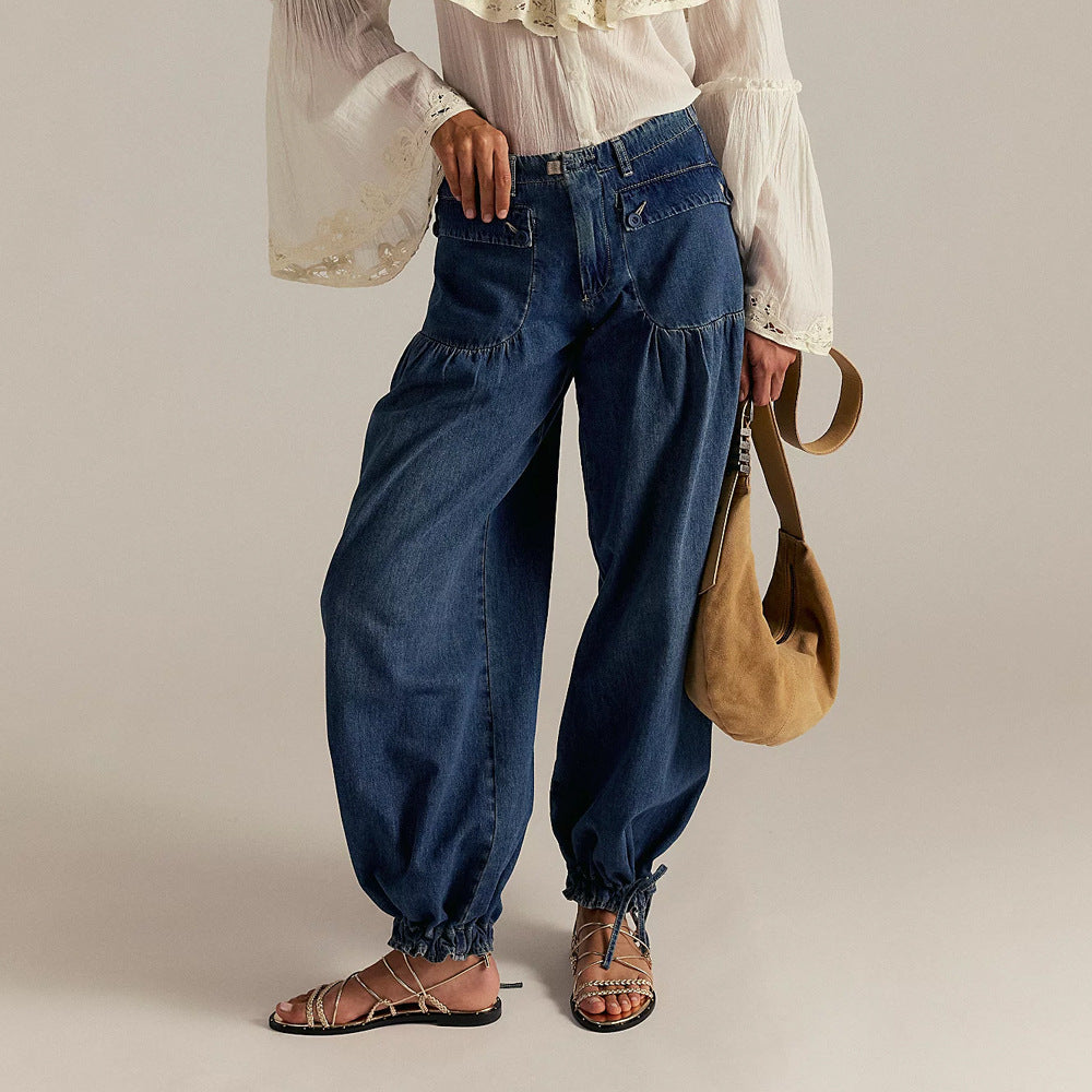 High Waist Drawstring Cuff Balloon Leg Jeans 11