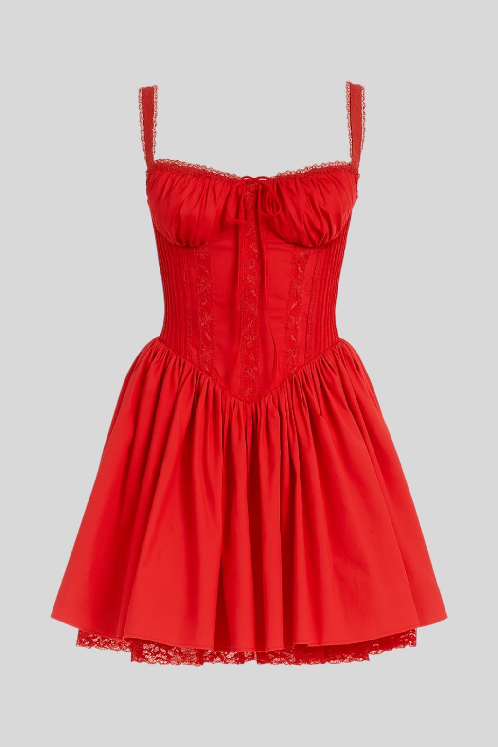 Square Neck Lace Trim Tie Front Corset Mini Dress 5