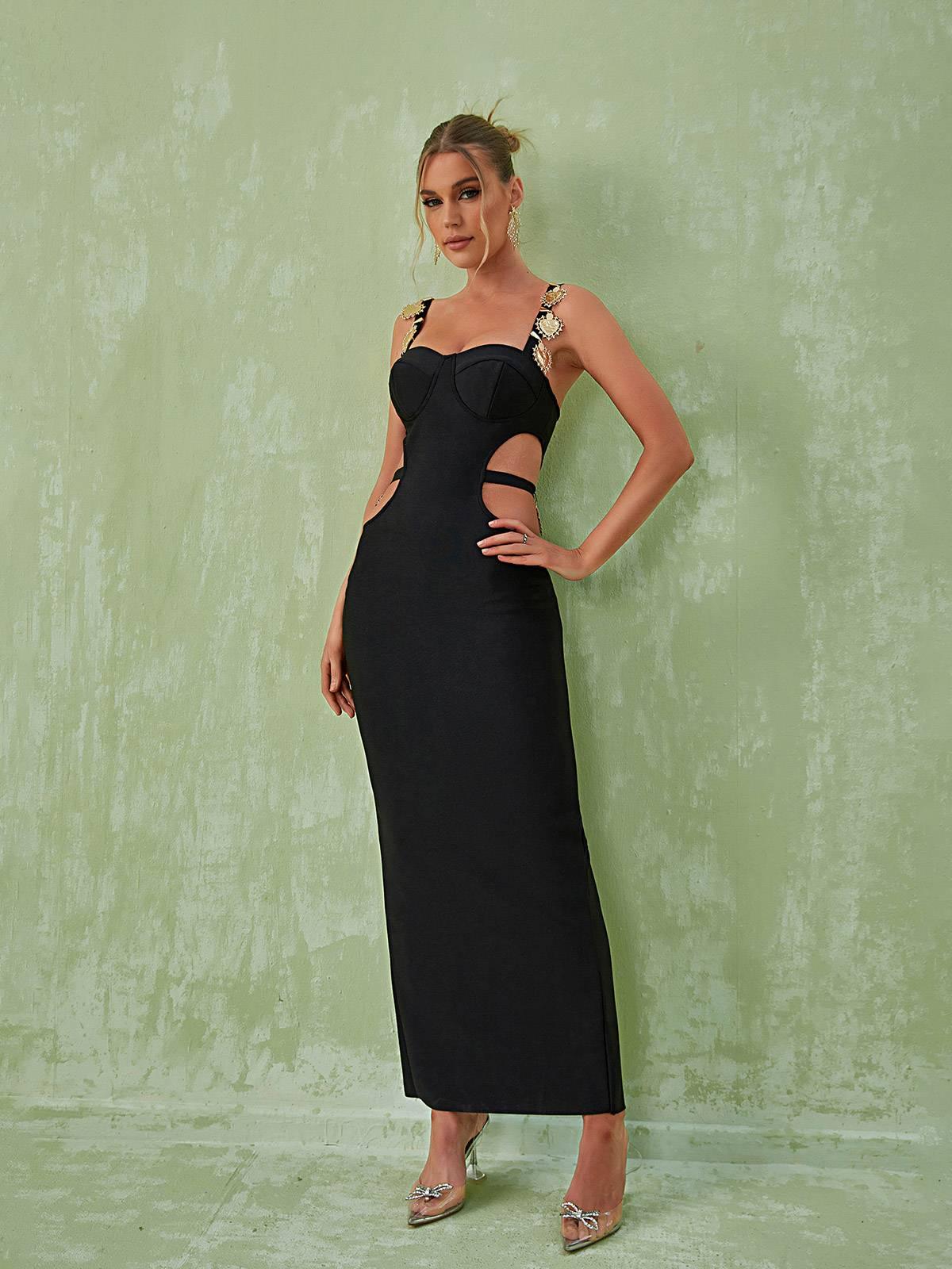Bandage Sweetheart Heart Hardware Strap Cut Out High Split Maxi Gown - View 9