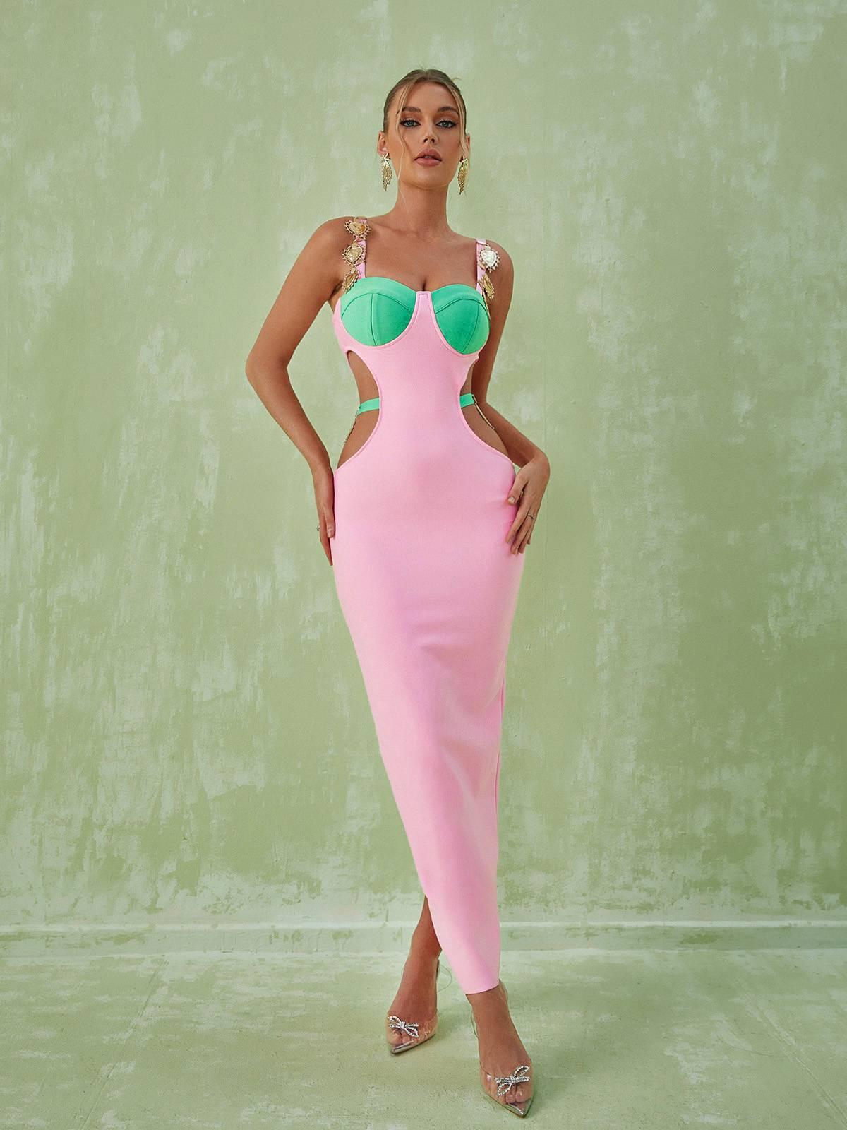 Medallion Strap Corset Sweetheart Cut Out Bandage Maxi Dress - View 9