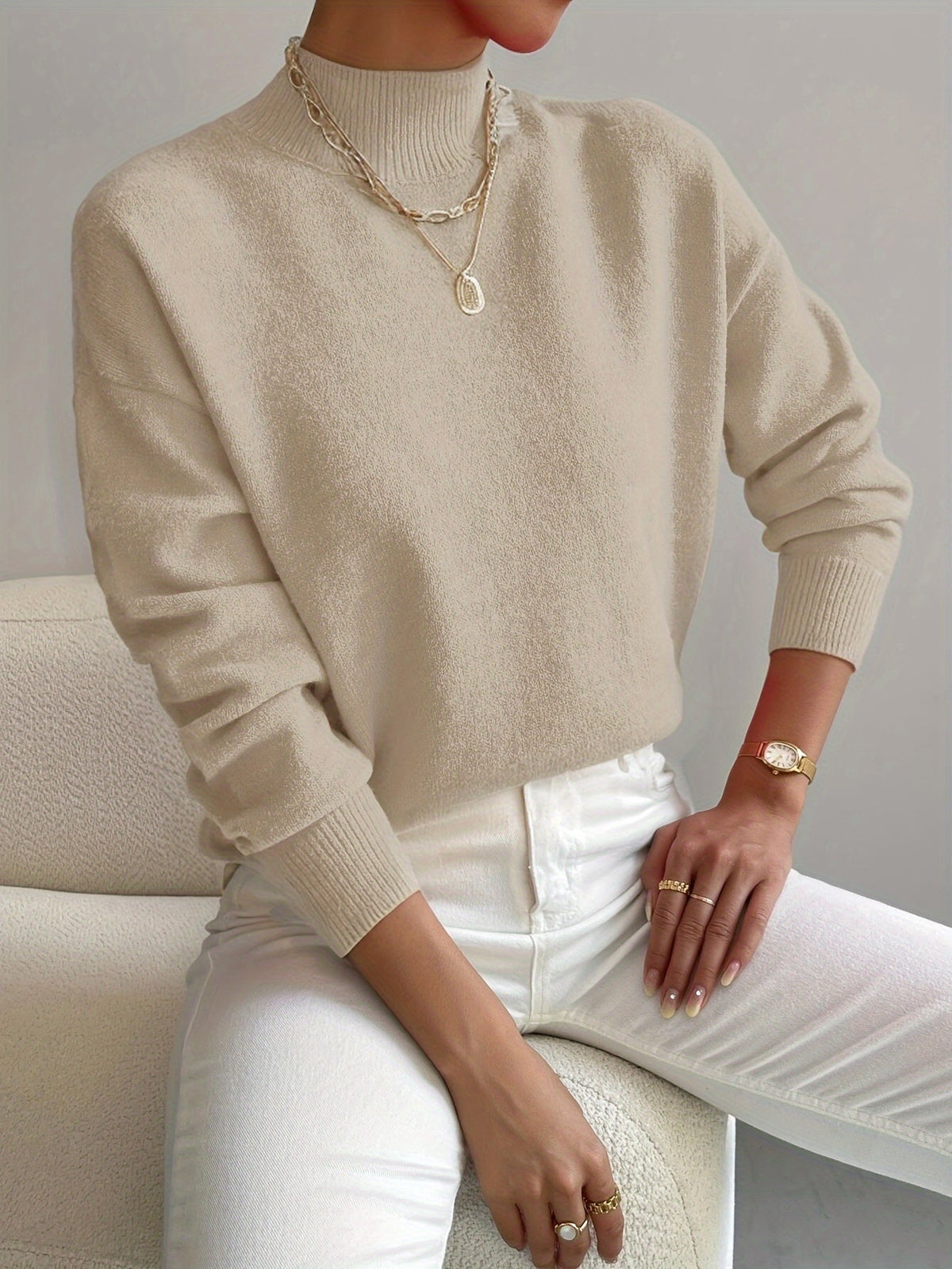 Mock Neck Long Sleeve Knit Sweater