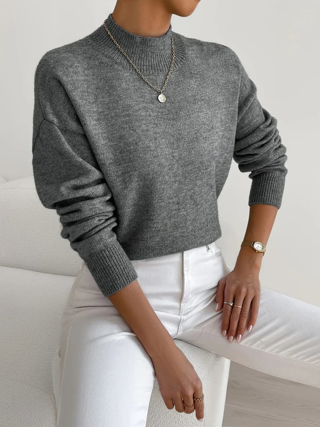Mock Neck Long Sleeve Knit Sweater 3