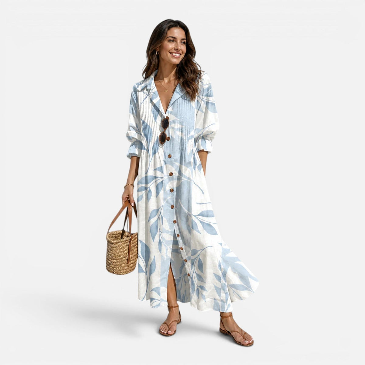 Floral Print Long Sleeve Button Front Tiered Maxi Dress 4