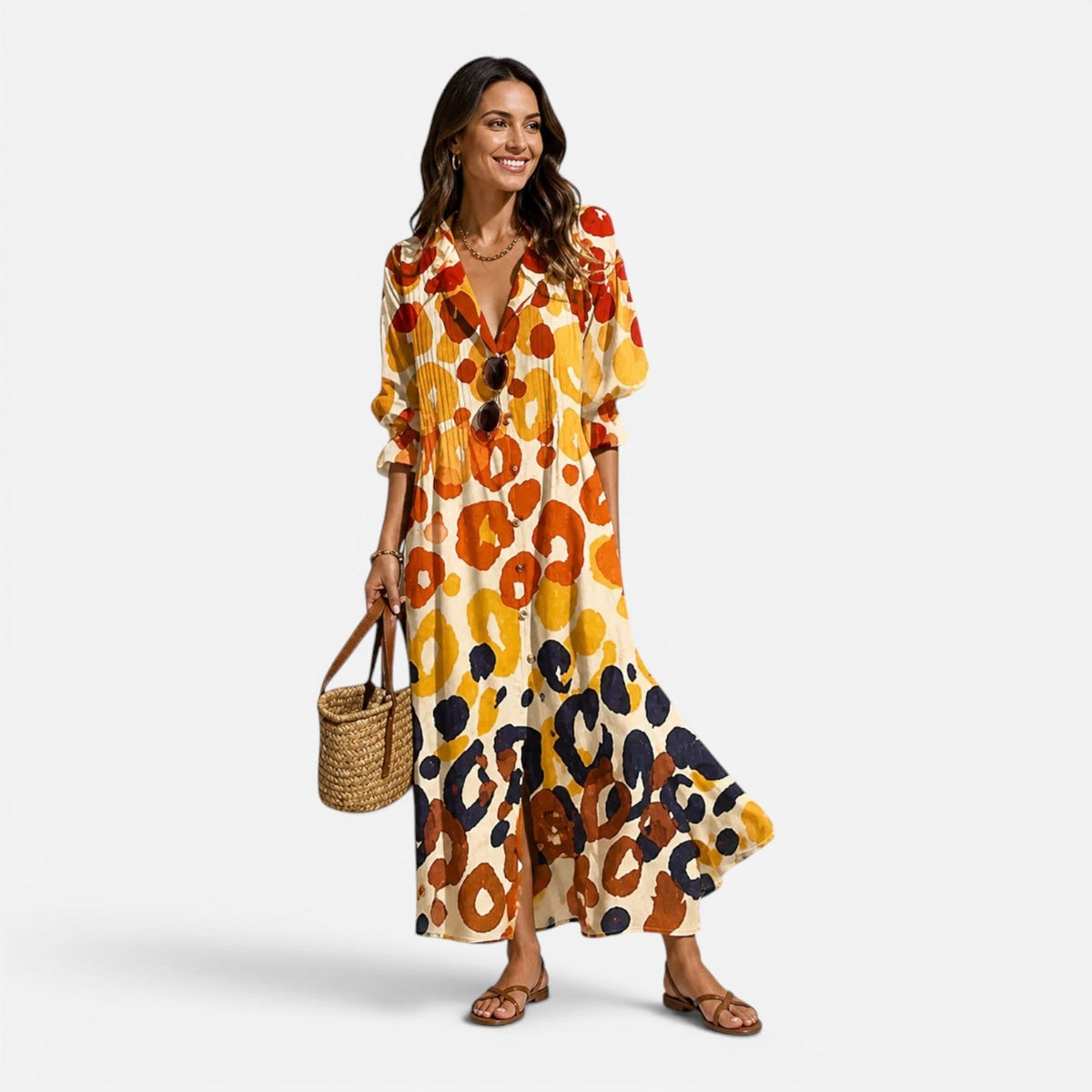 Floral Print Long Sleeve Button Front Tiered Maxi Dress 2