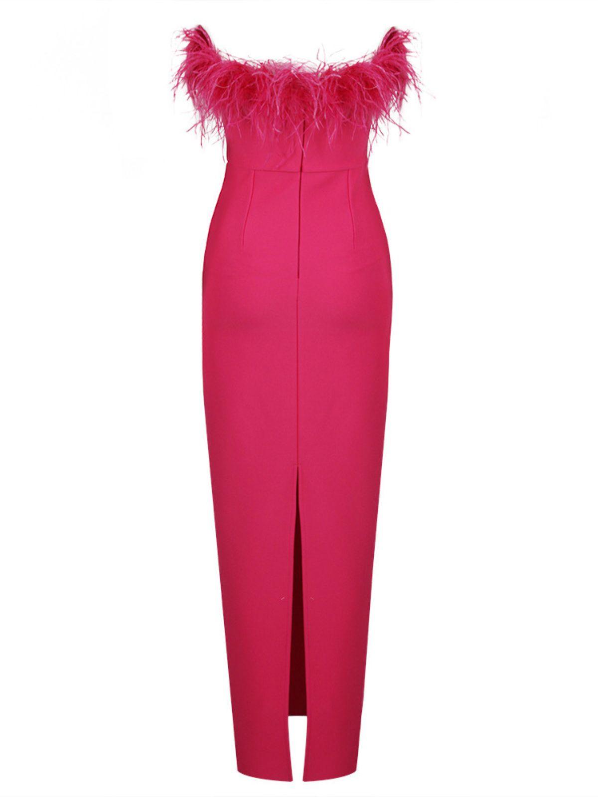 Mina Strapless Feather Trimmed Bandage Dress In Hot Pink - View 8