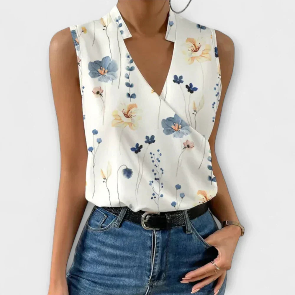 Sleeveless Stand Collar Surplice V-Neck Satin Top 5