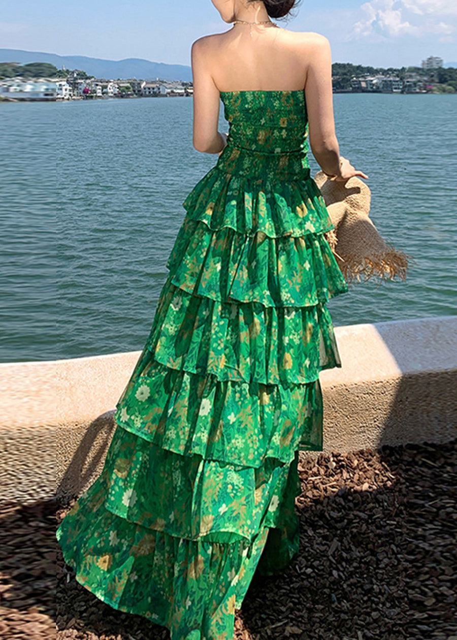 Strapless Floral Tiered Ruffle Chiffon Maxi Dress - View 5