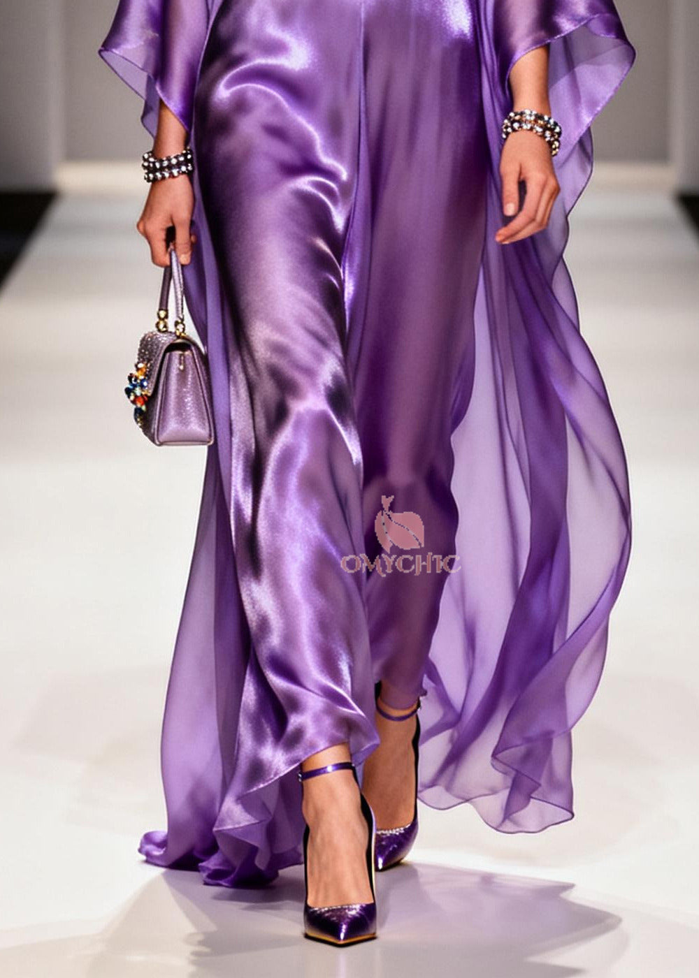 Deep V-Neck Batwing Sleeve Satin Kaftan Maxi Dress - View 4