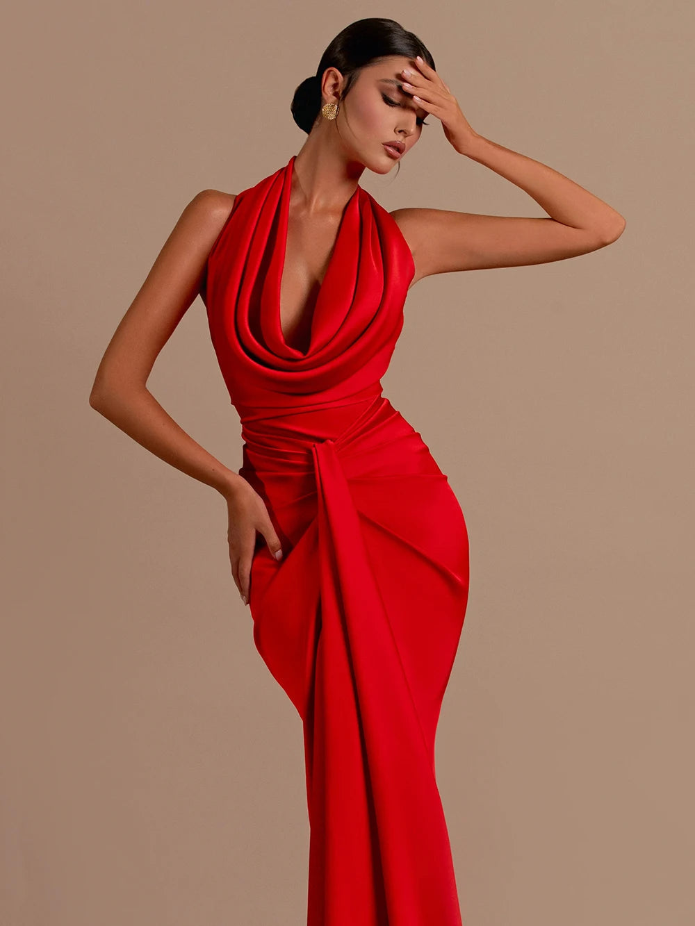 Backless Halter Deep V-Neck Bodycon Maxi Dress