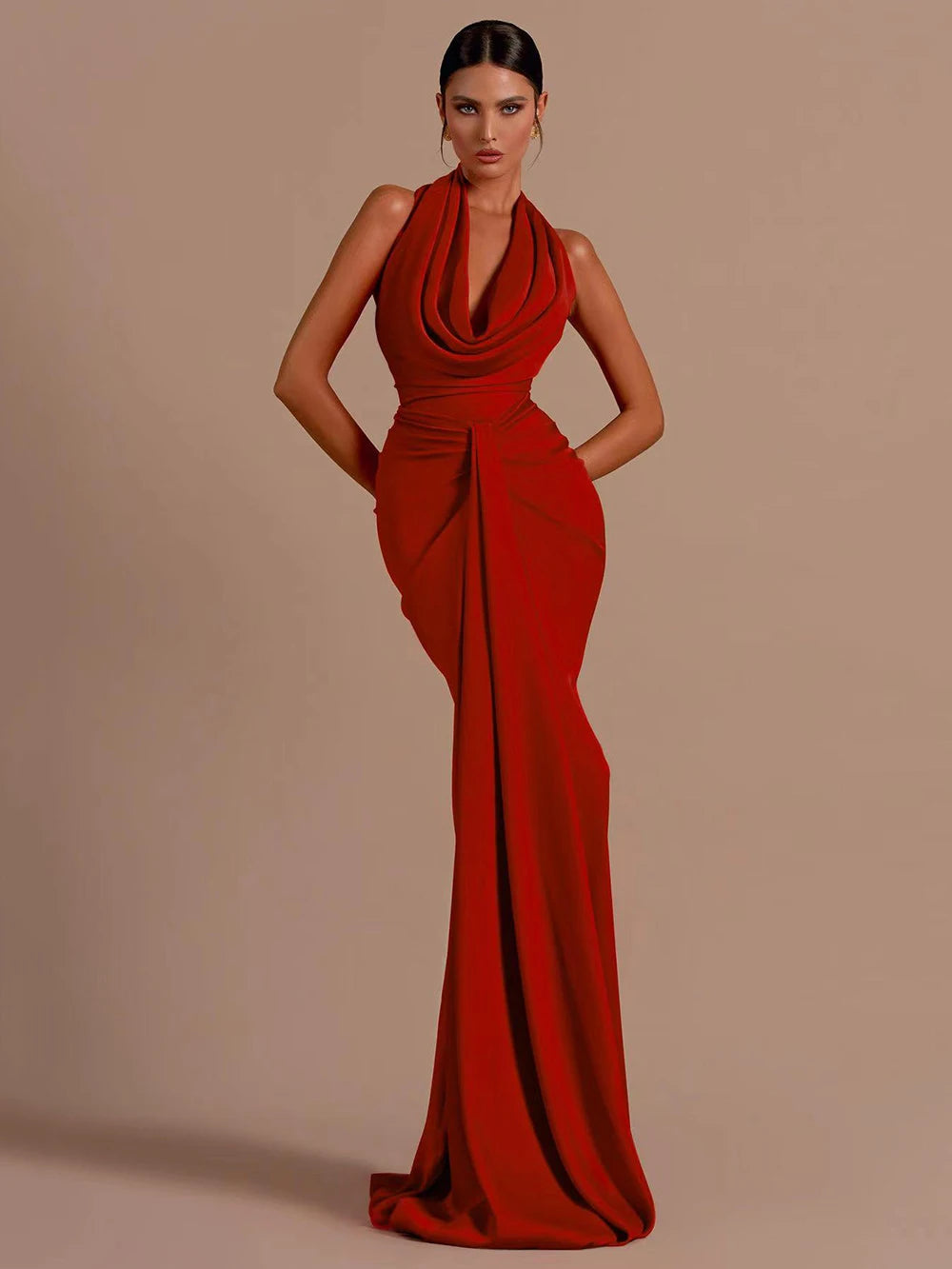 Backless Halter Deep V-Neck Bodycon Maxi Dress