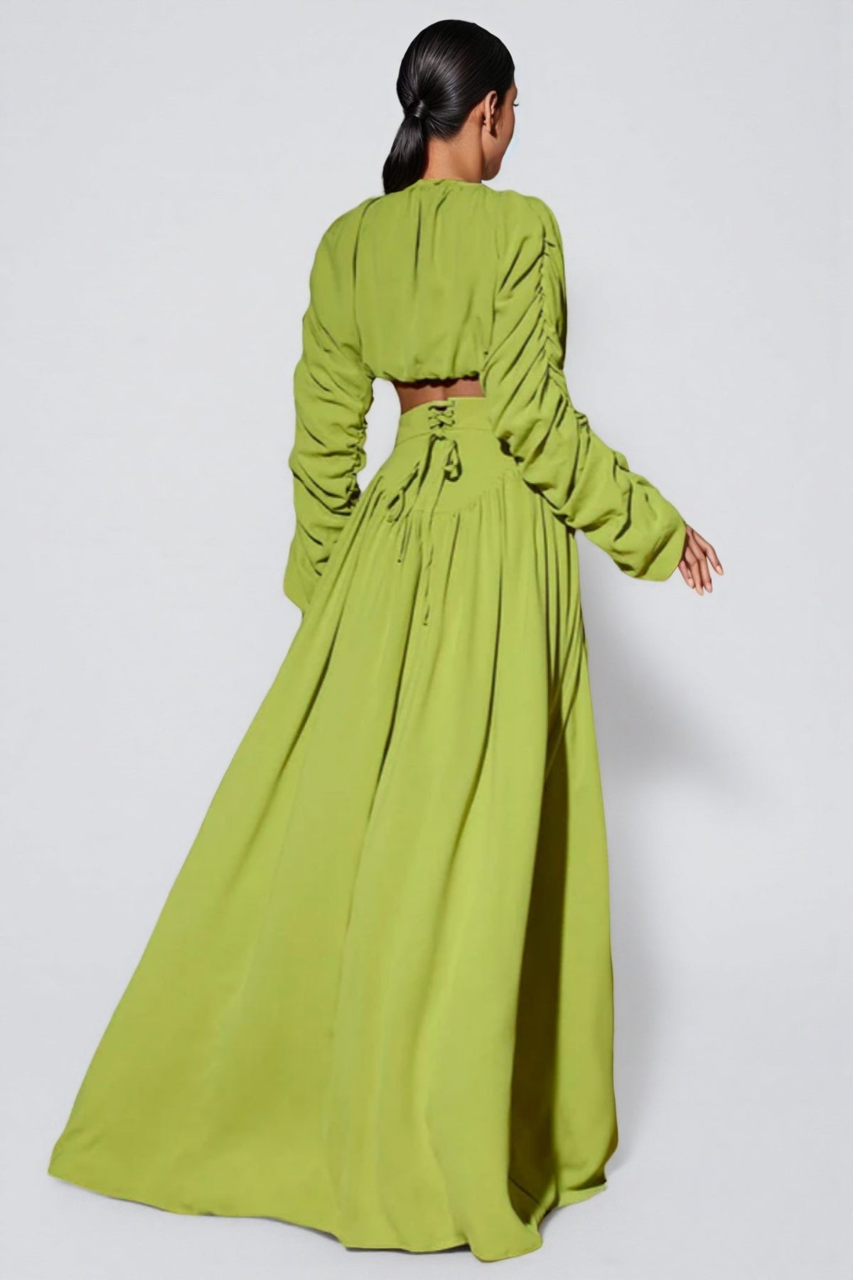 Berenice Lace-Up Pleated Maxi Dress Two-Piece Set - View 6