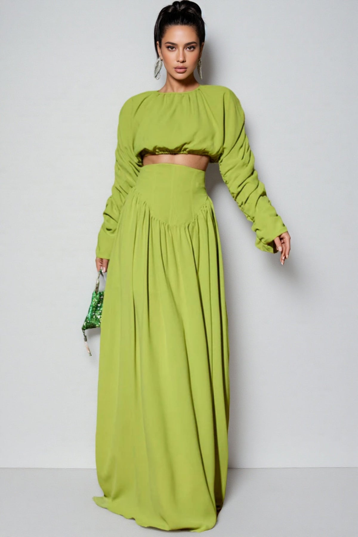 Berenice Lace-Up Pleated Maxi Dress Two-Piece Set - View 2