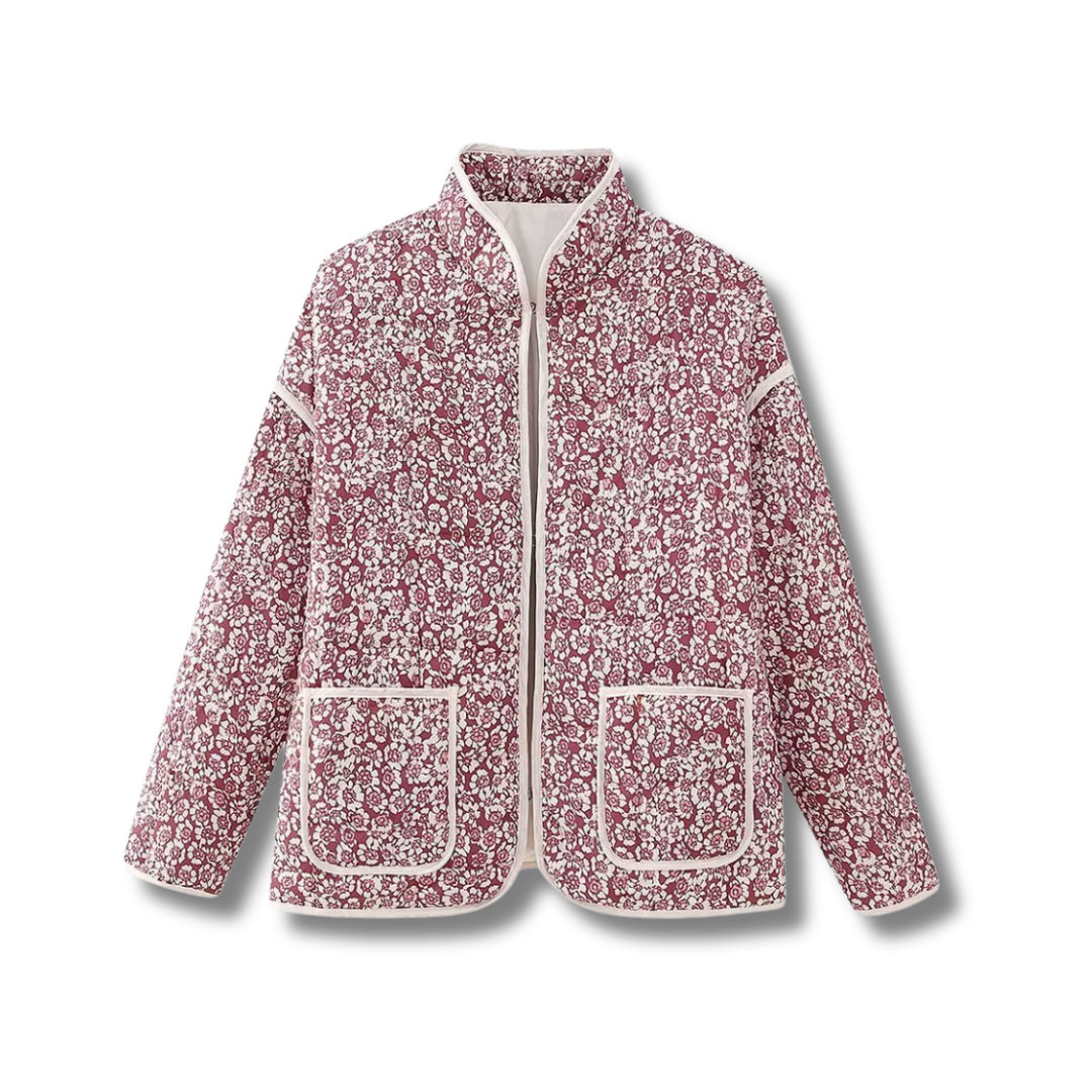 Ditsy Floral Quilted Stand Collar Zip Jacket