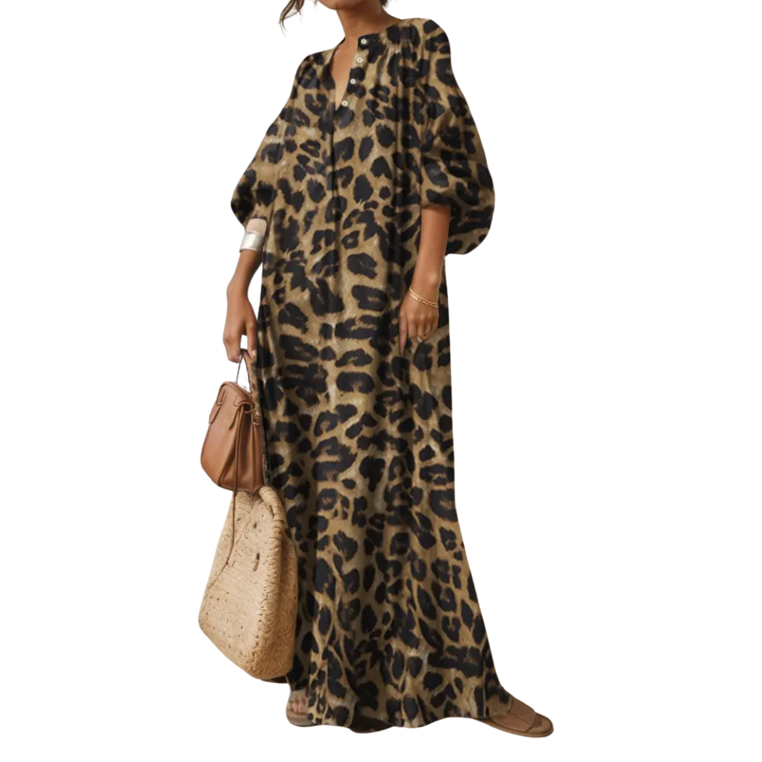 Leopard Print Puff Sleeve Maxi Kaftan Dress 3