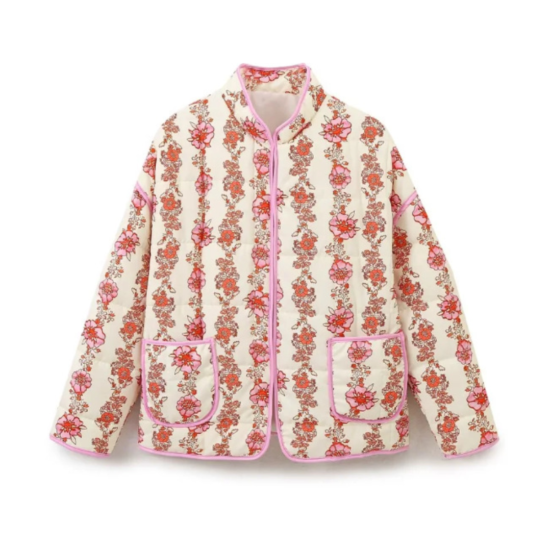 Ditsy Floral Quilted Stand Collar Zip Jacket 4
